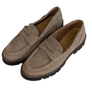 House of Harlow 1960 Suede Lug Sole Loafers Taupe Women Size 9